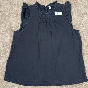 Old Navy Shirt Womens XL Black Pleated Peasant Bohemian Hippie Country Biker NWT